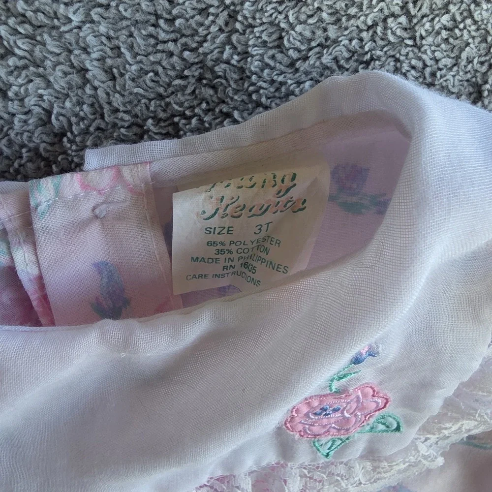 Vintage Floral Toddler Dress‎ Size 3 Lace Embroidered Flowers Young Hearts